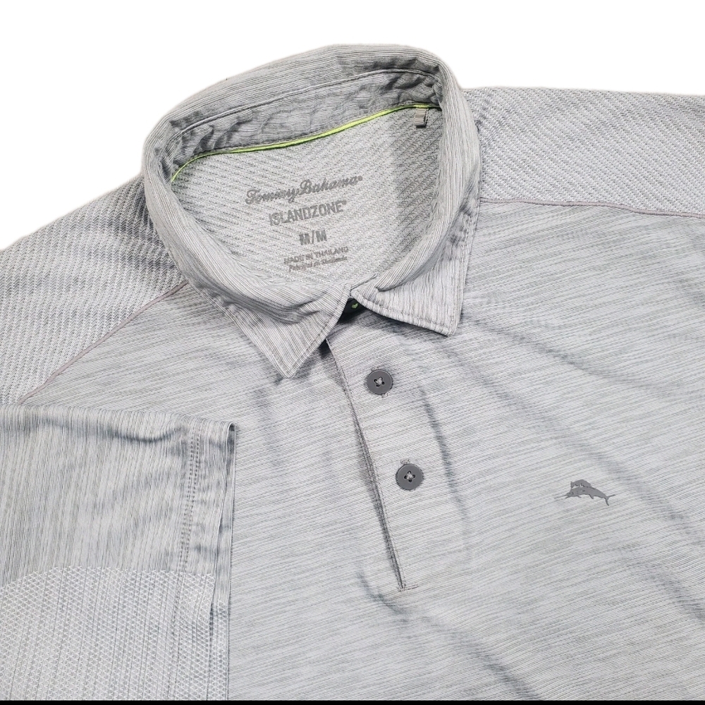 Tommy Bahama Gray IslandZone Polo Mens Medium Subtle Marlin Logo Short Sleeve